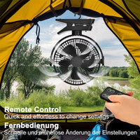 Outdoor Camping Tent Ceiling Fan Rechargeable 12000mAh Battery Remote Control Clip Fan 5-Speed Portable Desk Fan with LED Light