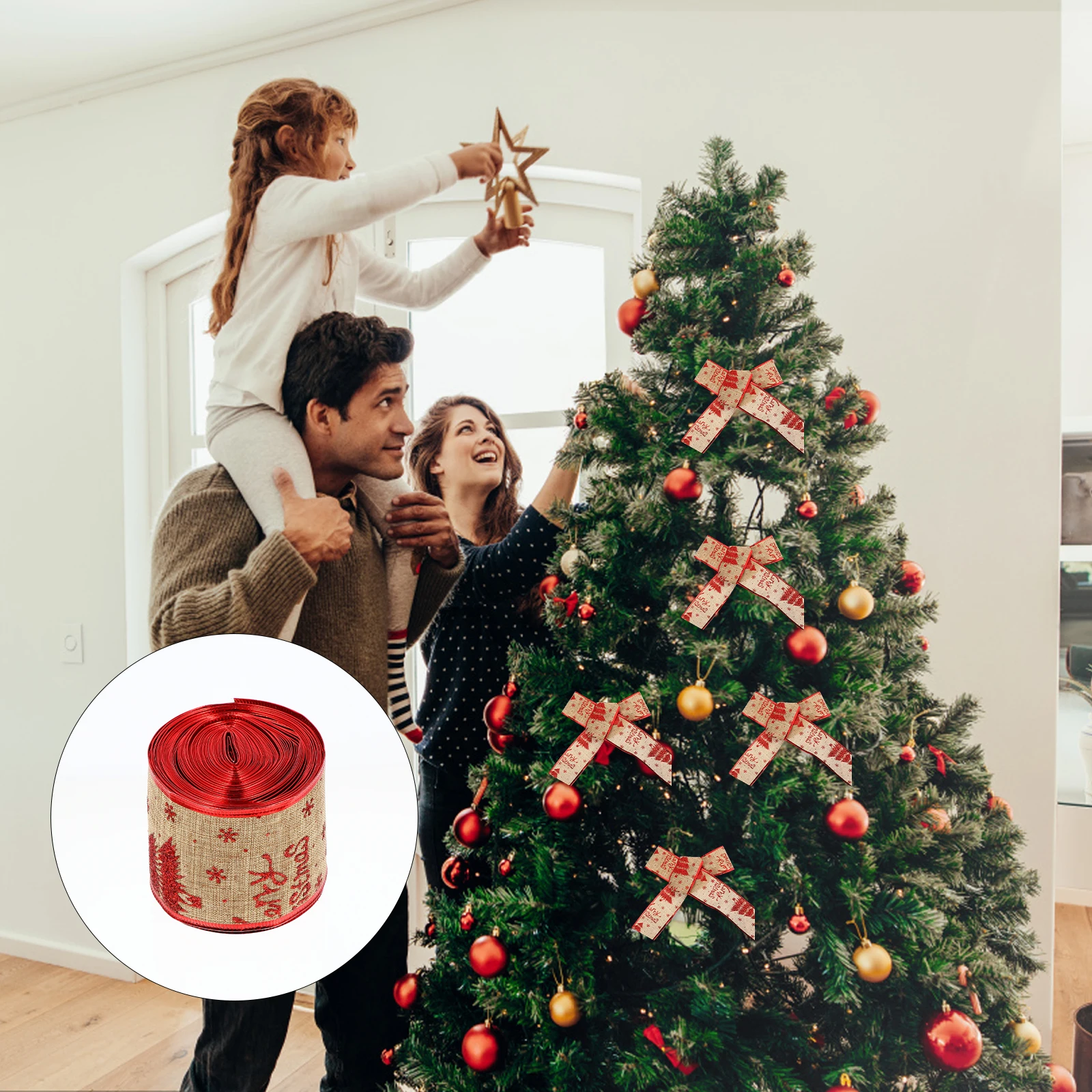 

Christmas Burlap 10 Yards Durable Safe Use Easy Carry Storage Decorative Christmas Tree Snowflake Printing Gift Wrapping DIY