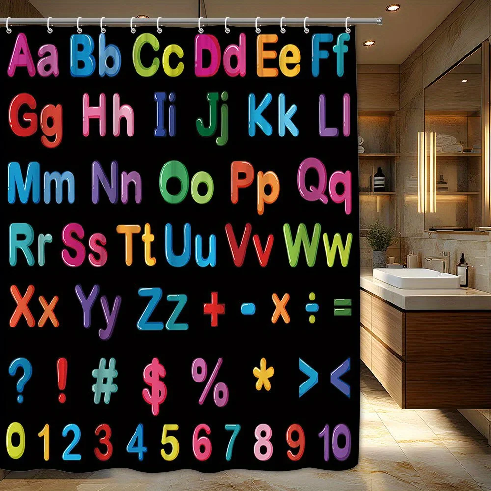 Educational Kids ABC Alphabet Numbers Symbols Shower Curtain Bath Decor Waterproof 180x180cm Kindergarten Learning Gift for Todd