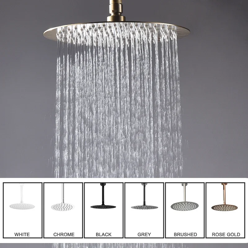 Rose Gold Rain Shower Head Ceiling 10 Inch Round Bathroom Slim Rain Shower Head with Shower Arm Faucet Accessories