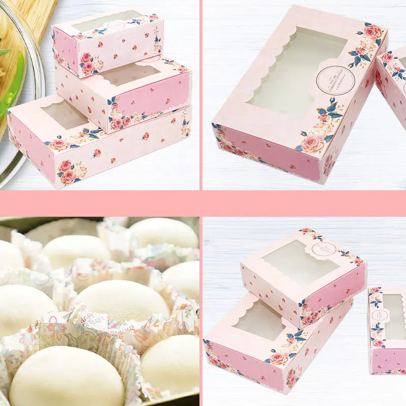 10PCS Mini Mooncake Paper Gift Box Transparent Window Candy And Sweets Cake Box Wedding Favor
