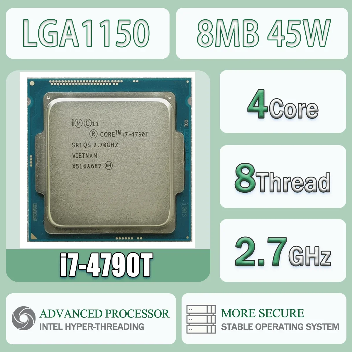 מעבד מחשב Intel Core I7-4790T 2.7GHz עם 4 ליבות ו-8 תהליכים, 8M 45W, 22NM, שרת LGA1150