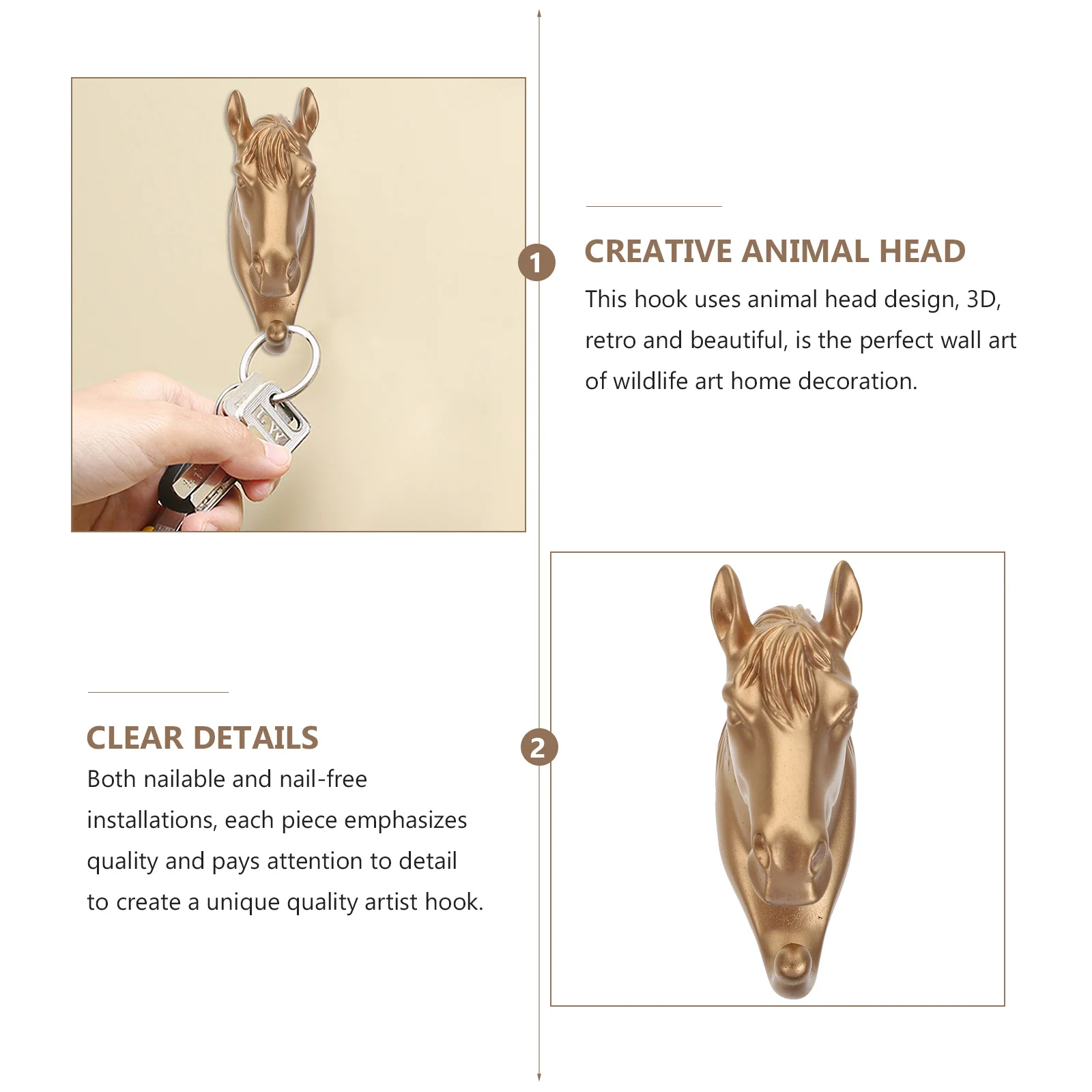 

Vintage Style 2Pcs Animal Wall Hooks Creative Home Decoration Cast Metal Coat And Hat Hangers For Living Room Bedroom