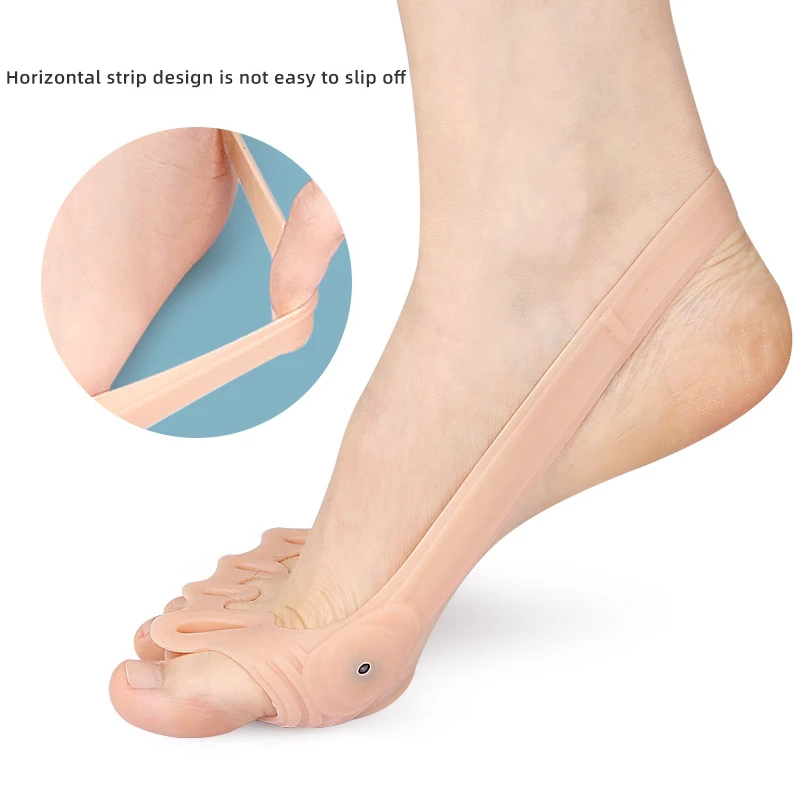 Almohadilla de Gel para antepié, banda de tensión elástica de silicona, superposición, Corrector de Hallux Valgus, masaje de descompresión, separador de cinco dedos del pie, 5 pares