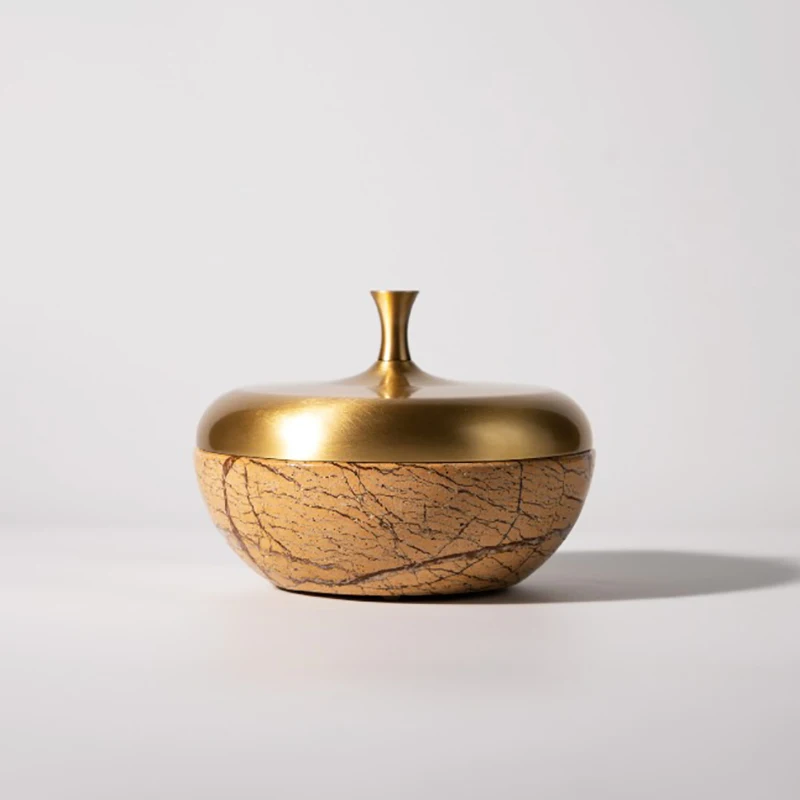 European Marble Storage Jar with Metal Lid Desktop Jewelry and Cosmetics Storage Box Living Room Nut and Snack Box Home Ornament