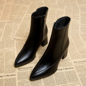 Feine weibliche Stiefel und dünne britische Stil, Finger ernannt, Seitensandfisch, schwarz, nackt, neu, Frühling und Herbst, 2023 8 Hauptverkauf Bota de Nylon Female - №4