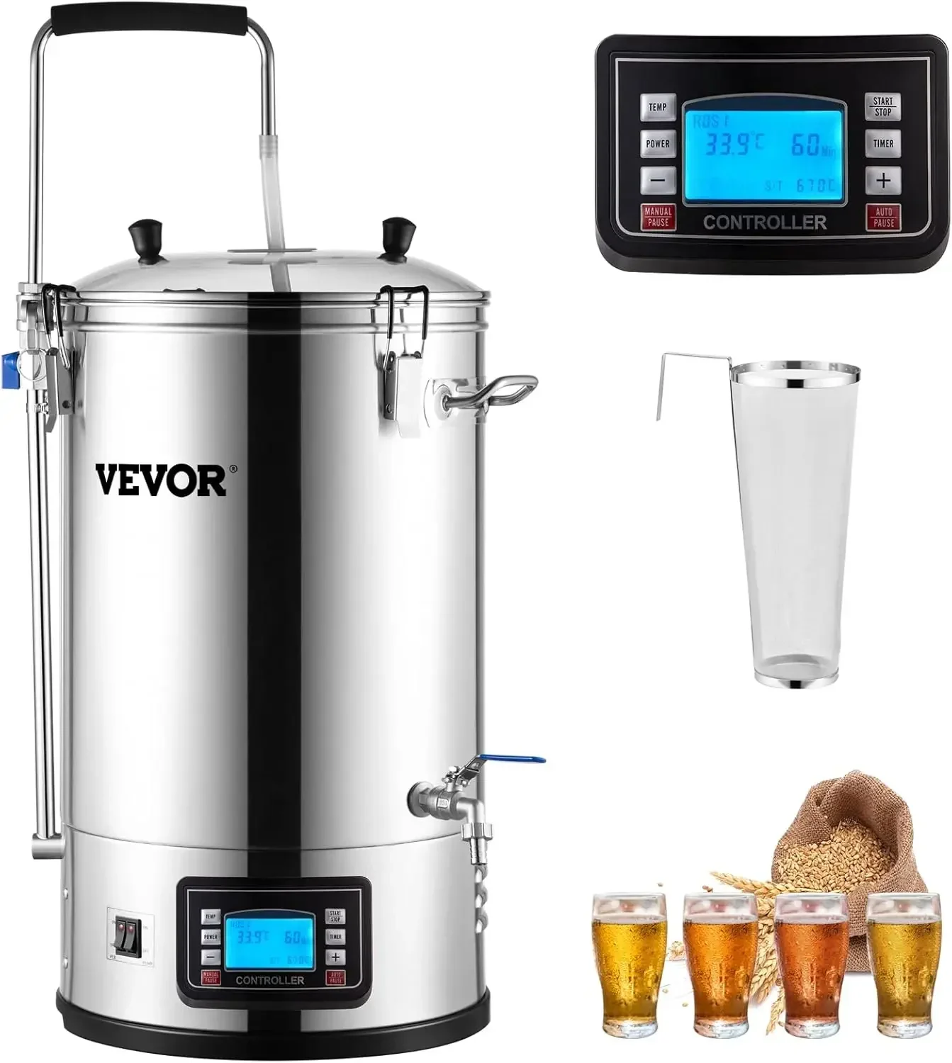 

Electric Brewing System, 9.2 Gal/35 L Brewing Pot, All-in-One Home Beer Brewer w/Pump, Mash Boil Device w/Panel