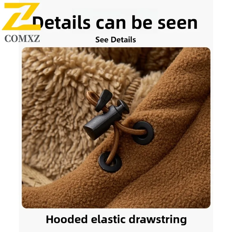 COMXZ 2025 Hooded Fleece Jacket Men Autumn Winter Thick Polar Fleece Casual Hoodie Loose Plus Size Lamb Fleece Coat 9099M New