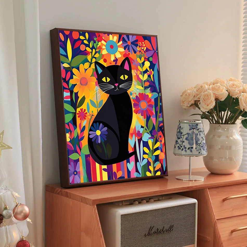 

RUOPOTY простая картина по номерам для начинающих иллюстрация кошка мультяшная живопись ремесло легкая акварель акриловый домашний декор