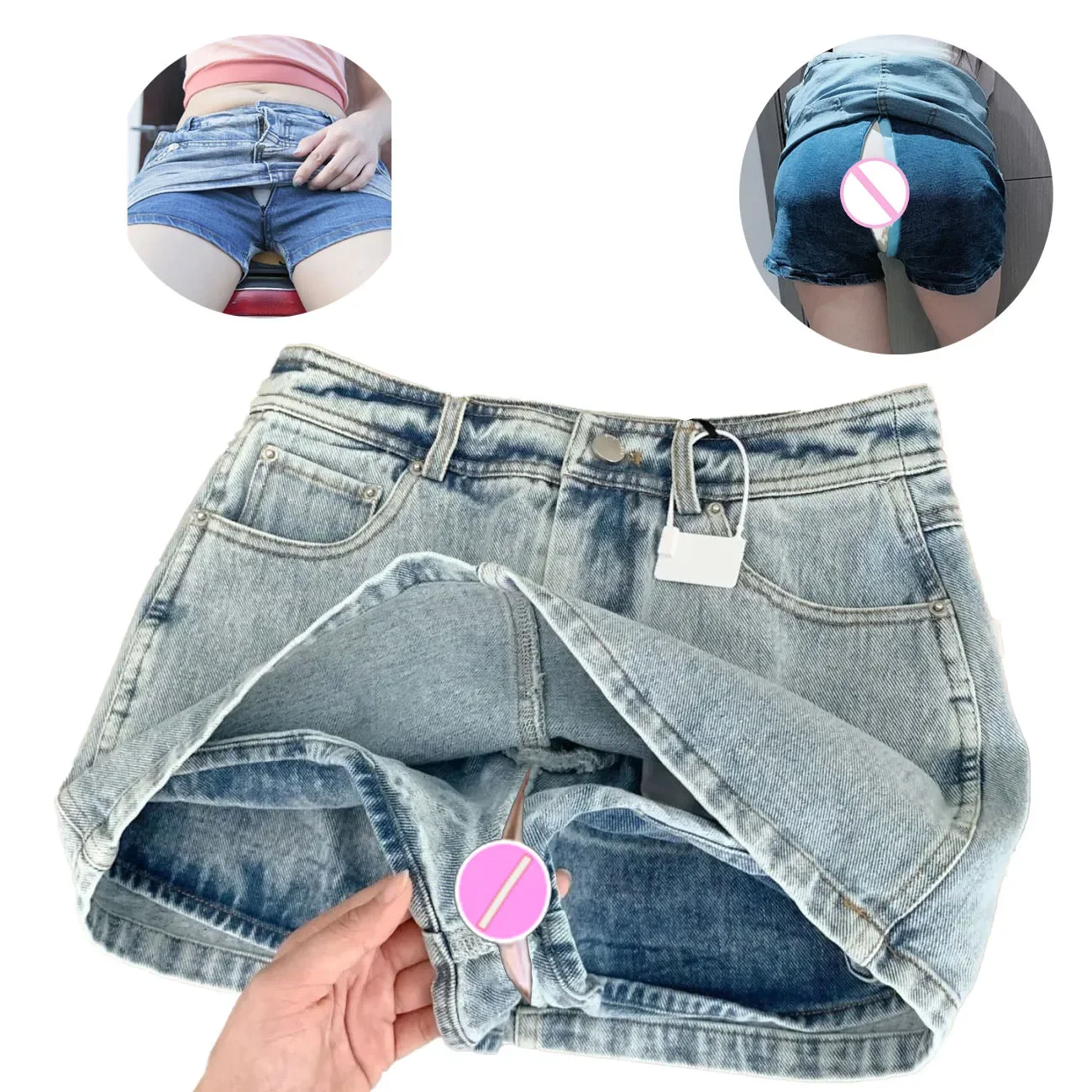 Denim Shorts Boyfriend Jeans Women Mini Skirt Sexy Outdoor Open Crotch Sex Pants Exotic Hotpants Couple Casual Streetwear Female