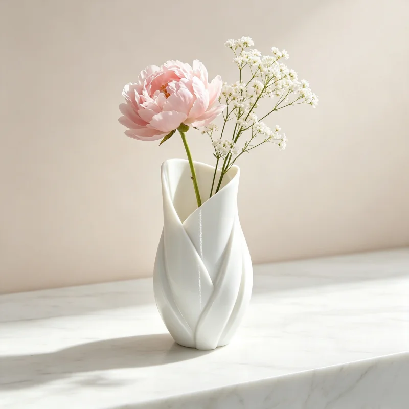 Natural-Style Petal-Shaped Decorative Vase, 3D Printed Matte White Petg Material Flower Vessel, Organic Curve Wrap-Around Opening Design, Imitation Ceramic Texture, Waterproof, Shatterproof, Durable, Suitable for Pastoral, Bohemian, Nordic Home Decor, Living Room Shelves, Fireplace Mantels, Entryway Ornaments, Dried Flowers, Fresh Flower Arrangements, Flower Art Containers, Creative Gifts for Housewarming and Weddings, Trendy Healing Home Decor Items