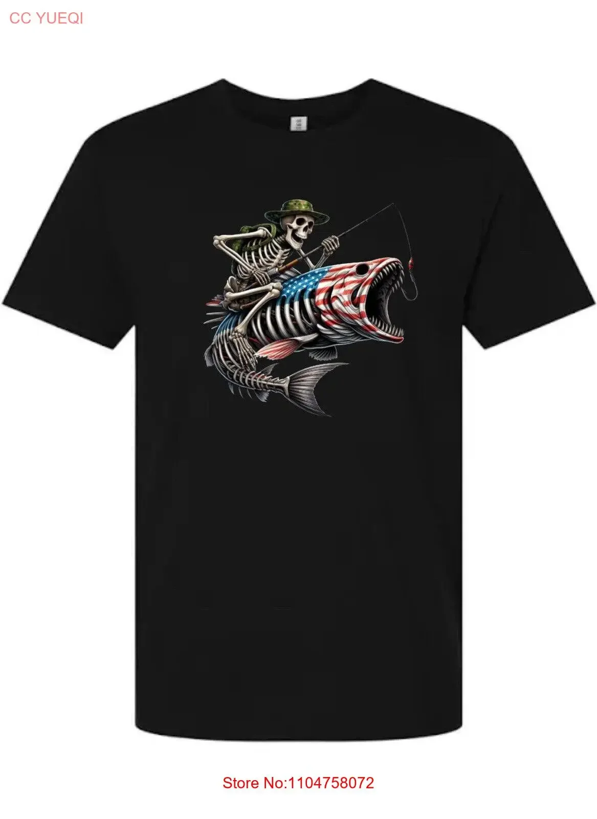 

Skeleton Bass Fishing American Flag USA Cotton T Shirt S M L XL XXL 3XL vintage Washed Casual Top For Everyday Wear Unisex