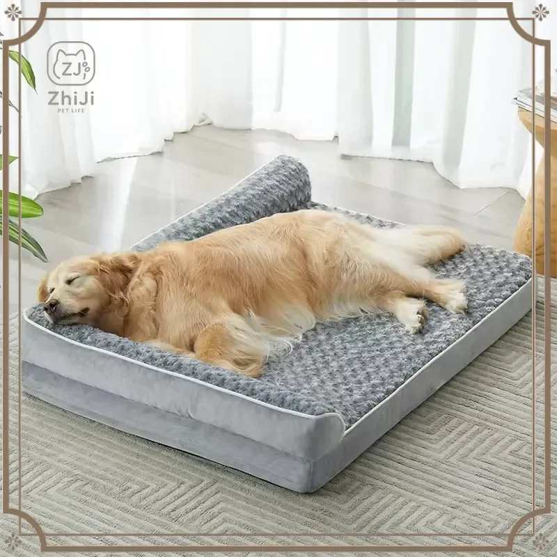 Luxury Rectangular Egg Box Dog Bed Heavy Duty King Size Modern Solid Color Velvet Pillow Eco Friendly Orthopedic Bed for