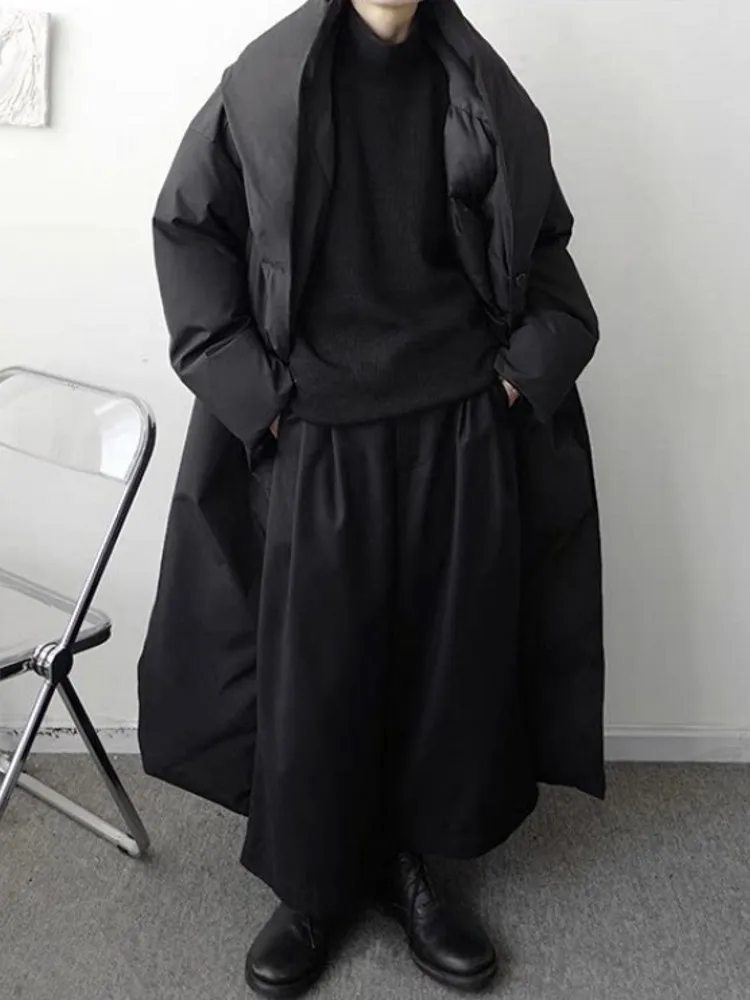 Winter Business Male Work Hooded Overcoat Thick Warm Loose Jacket Black Single Breasted Outwear Casual Fashion Long Style Coat