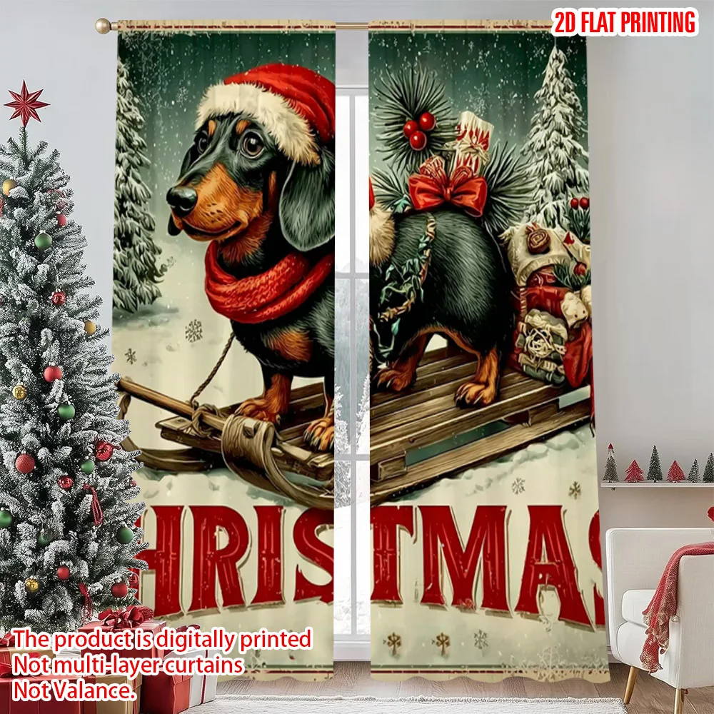 

2pcs 2D flat printing Merry Christmas Scene Curtains happy Merry Christmas Fabric Without Electricity Spring Party & Holiday