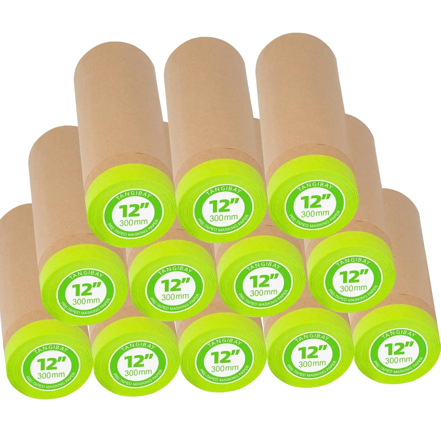 

Pre-Taped Masking Paper for Painting - 12 inch x 50 feet, Protective Roll for Skirting, Frames, Cars (12 Rolls)
