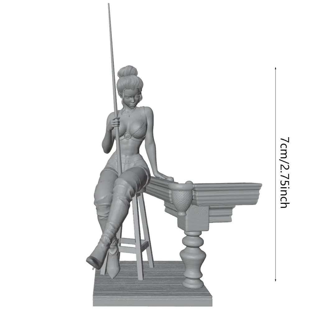1/24 Miniature Resin Model Statue, 75mm Figure Toy Model Kit, Beautiful Woman Playing Billiards with a Cue, High-Detailed Resin Model Figure, Unpainted, Perfect for Role-Playing Games and Collecting