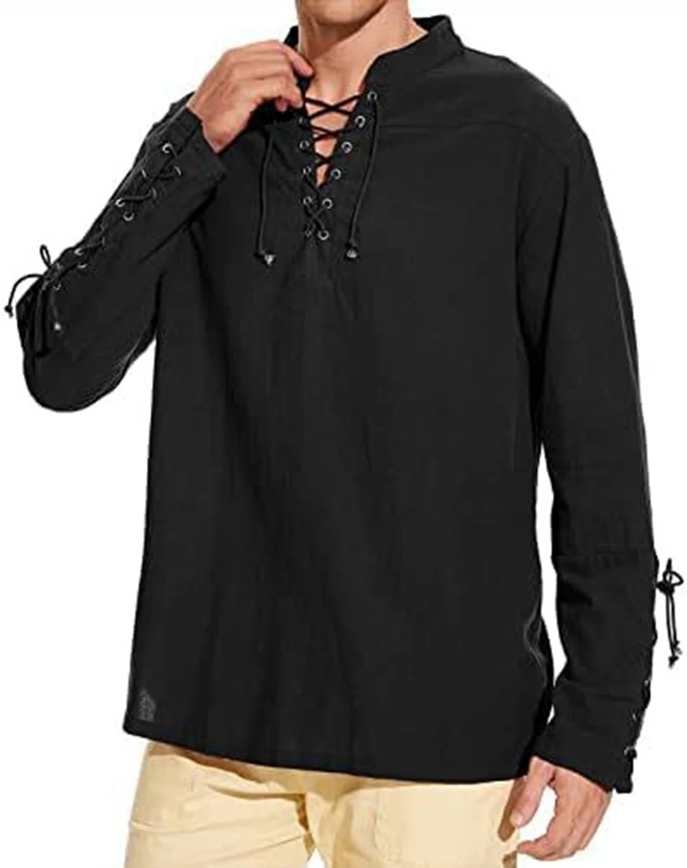 LARP Pirate Shirt Men Gothic Punk Medieval Long Sleeve Lace-up Cosplay Costume Tops