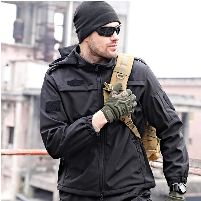 Outdoor Multi Pocket Tactical Set Men Waterproof Soft Shell Jacket Windproof Wear-resisting Fleece Pants Hiking Hunting Sets