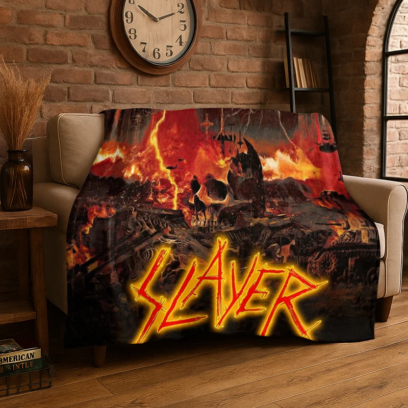 

Retro Slayer Heavy Metal Rcck Band Sign Flannel Blanket Soft Warm Throw Blanket for Bedroom Living Room Bed Travel Picnic Gift