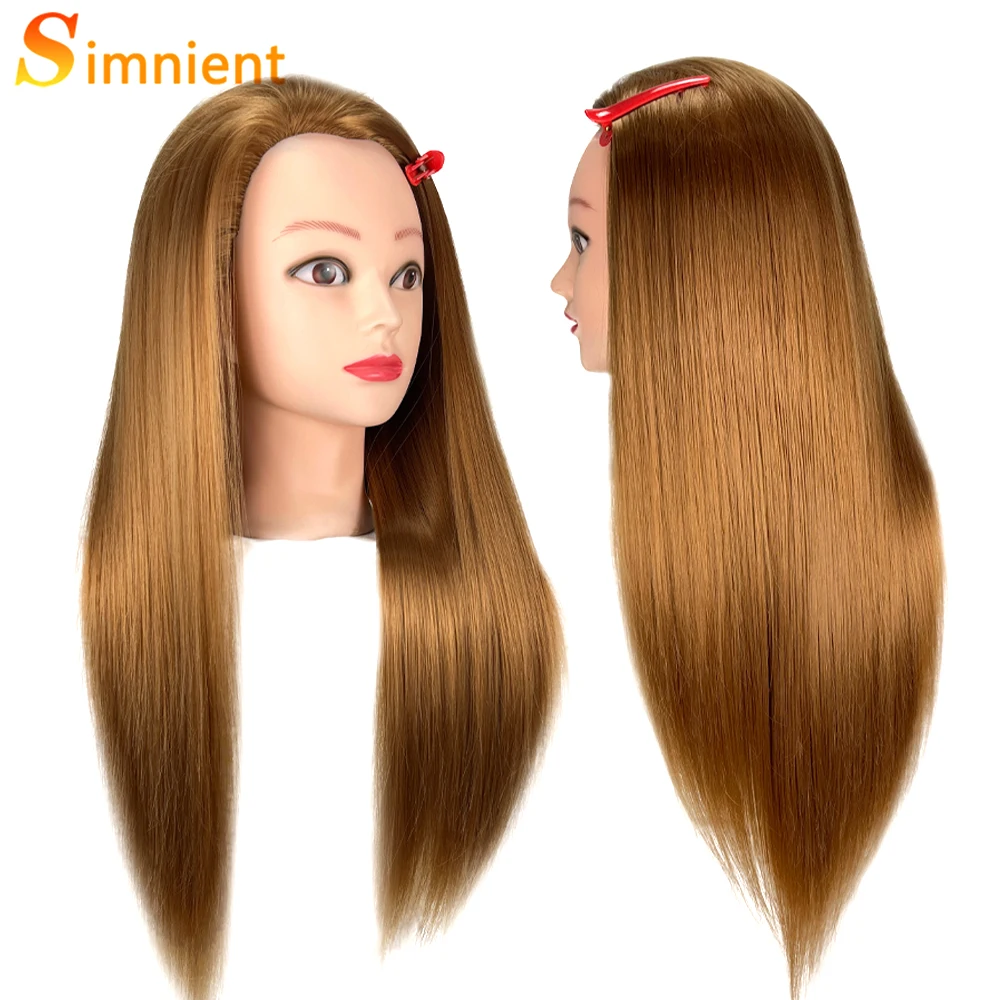 Cabeza de maniquí femenino con pelo sintético de 100% para entrenamiento del cabello, Estilismo, Solon, peluquería, cabeza de muñeca para práctica de peinado