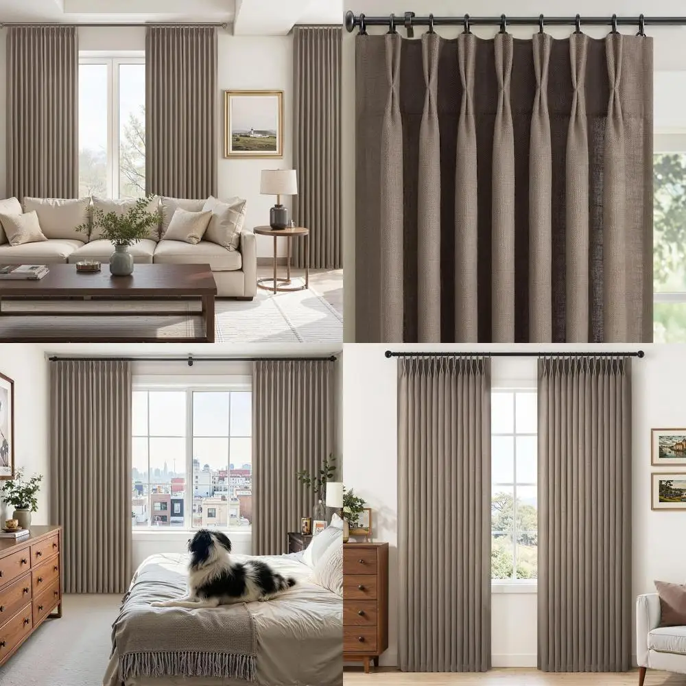 

Льняные шторы в деревенском стиле, 90 дюймов в длину, 2 панели, плотные, текстурированные, с защипами, на крючках и кольцах, полупрозрачные, темно-коричневые