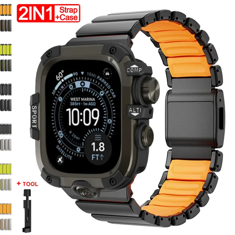 

Титановый ремешок + чехол для Apple Watch Ultra 3 2 49 мм, 9 45 мм, мужской ремешок для iWatch Series 11 10 6 5 SE 44 мм 46 мм, защитный чехол из сплава и поликарбоната