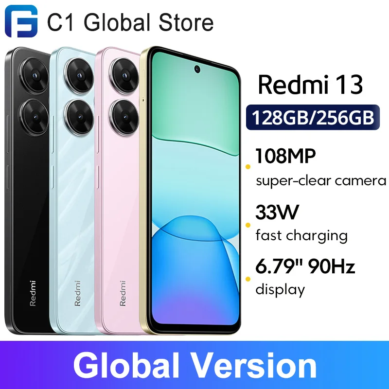 Global Version Xiaomi Redmi 13 Cellphone 108MP super clear camera MediaTek Helio G91 Ultra 5030mAh battery 33W fast charging