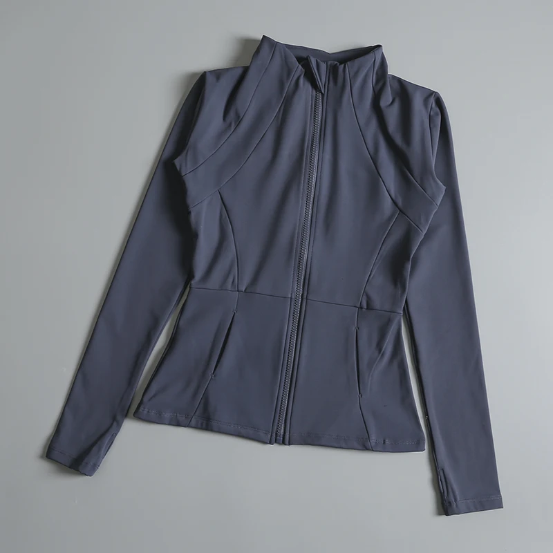 New yoga wear ladies coat round high elastic loose exercise yoga fitness long sleeve stand-up collar yoga tops