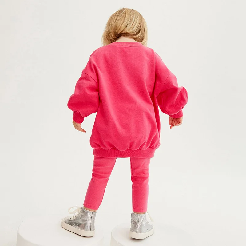 

New Girls Sweatshirt Set Autumn Solid Color Long Sleeve Casual Sports Children's Set
