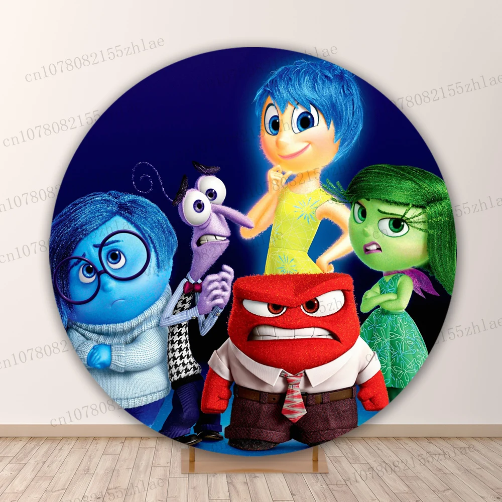 Inside Out Birthday Party Photo Backdrop Baby Shower Photography Backdrop Round&Cylinders Plinth Covers Cartoon Decoration