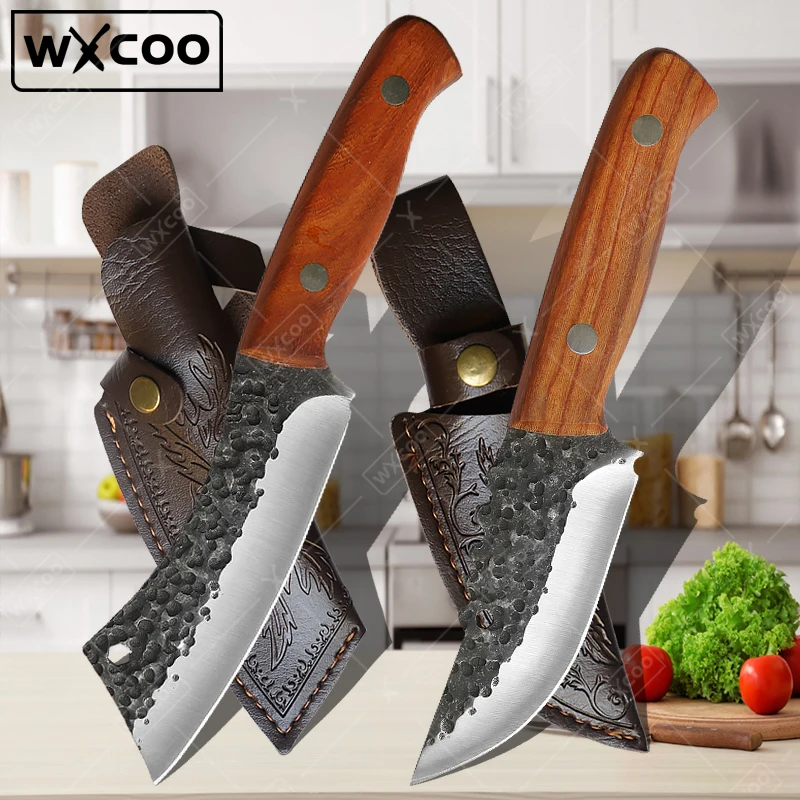 

WXCOO Hand Forged Hammered Butcher's Knife Stainless Steel Meat Cleaver Multi-Purpose Chef's Kitchen Knives Barbecue Grill Knife