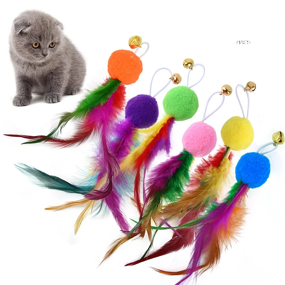 Cat Feather Toy Accessories False Mouse Worm Toy with Bell Kitten cat Toys Interactive Replacement Refill Foam Ball Training