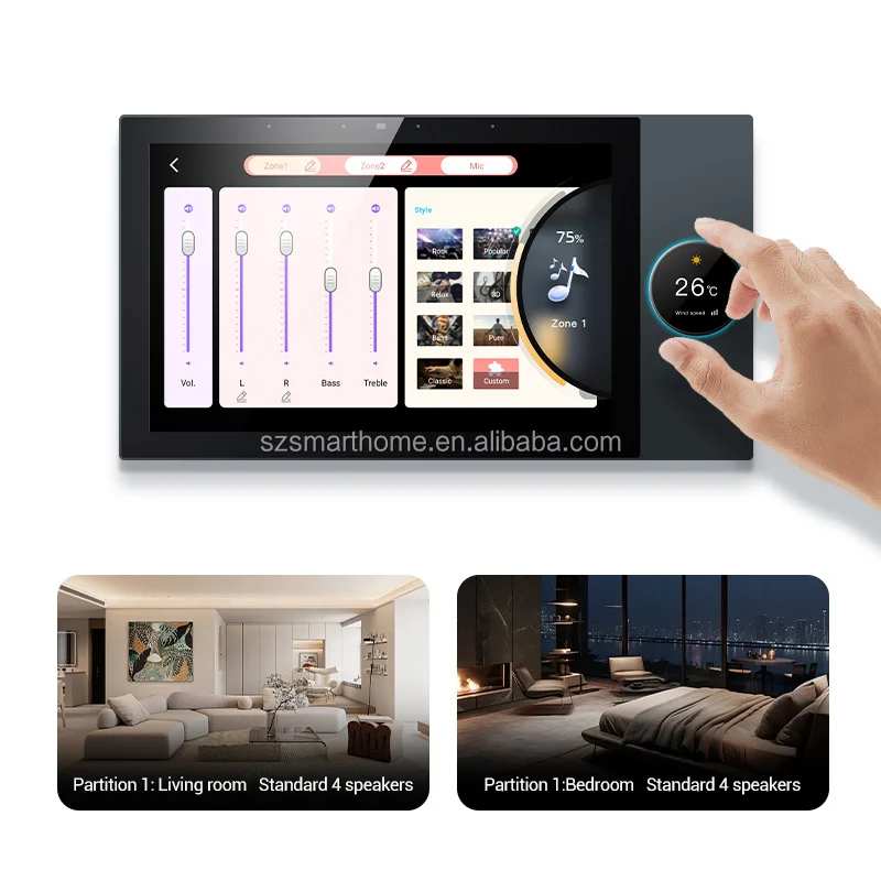 8 Channel Smart Home Theater System 10 Inch Touch Screen Tuya Zigbee 2G 16G USB Wall Control Panel