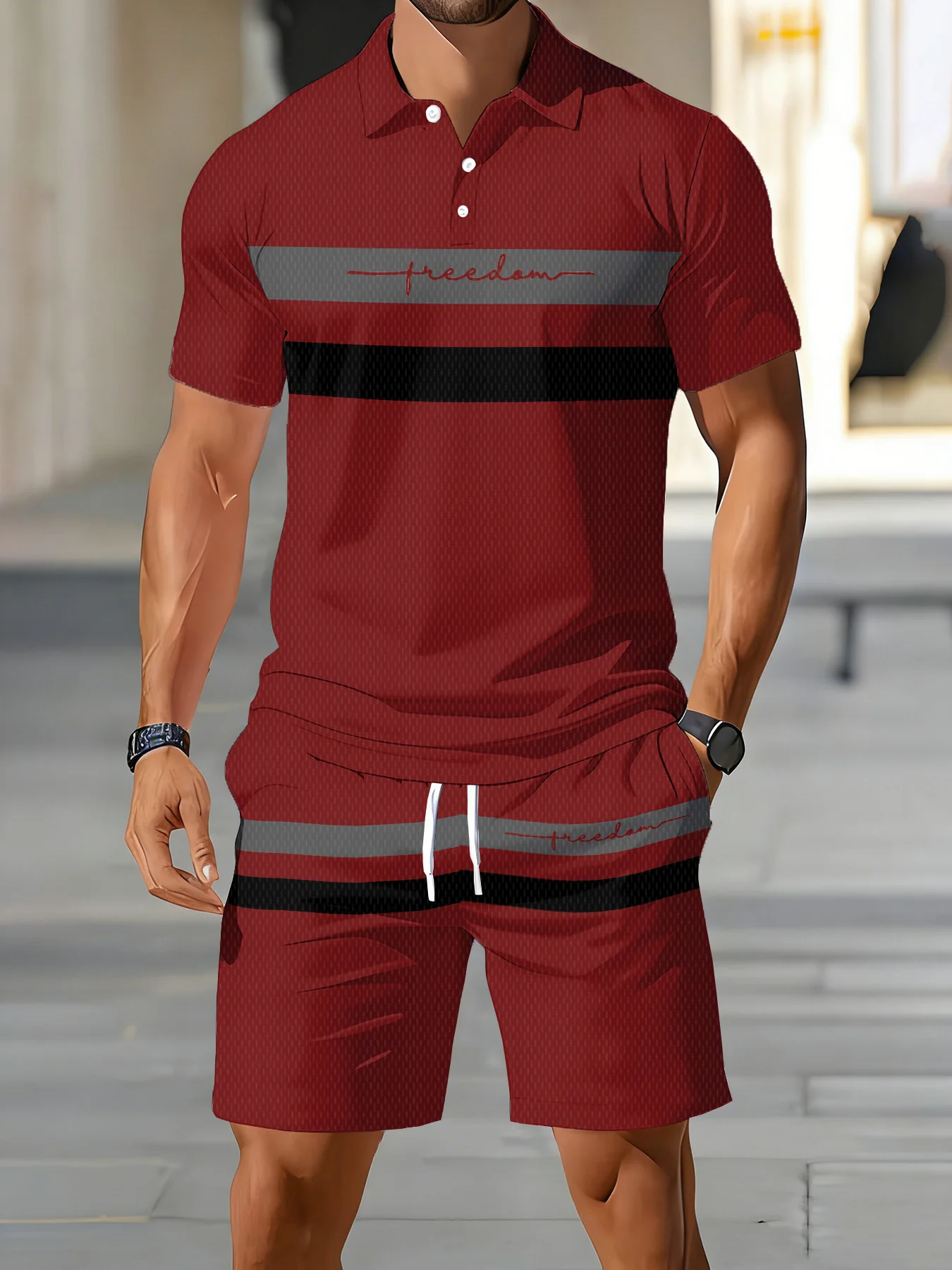 2026 Summer Men's Polo Shirt Set - 3D Printed Design Breathable Lightweight Comfortable Fashionable Outdoor Men's Clothing - view 3