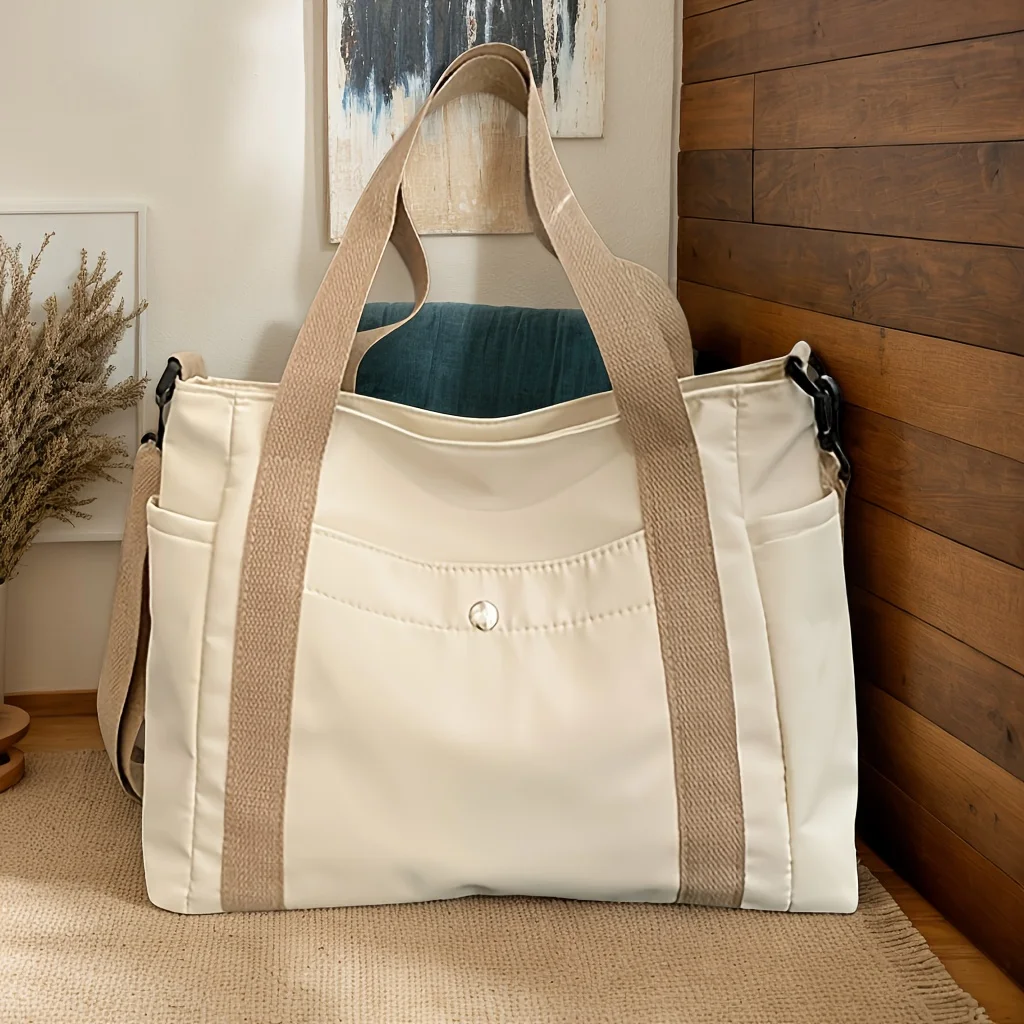 Large Capacity Everyday Tote Bag, Daily Life Handbag Women Shoulder Bag, Casual Chic Women's Bag, CANVAS Bag with Side Pockets view 3
