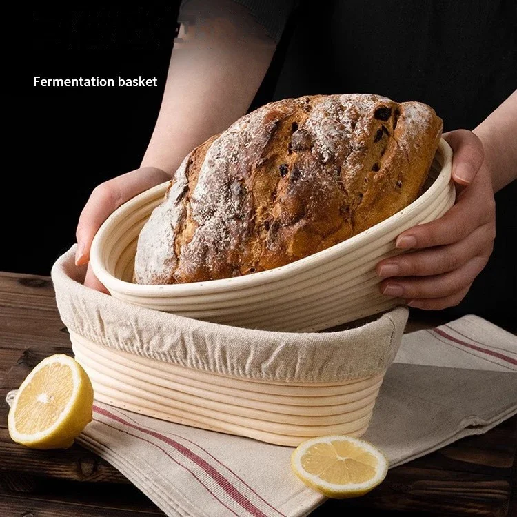 HeMu Durable Rattan Banneton Basket - Oval Bread Proofing Basket with Washable Linen Liner, Essential Tool for Home Bakers