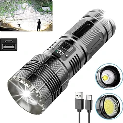 Powerful LED Flashlight 100000LM Super Bright Zoomable Tactical Torch with Power Display Type-C Charging Camping Flashlights