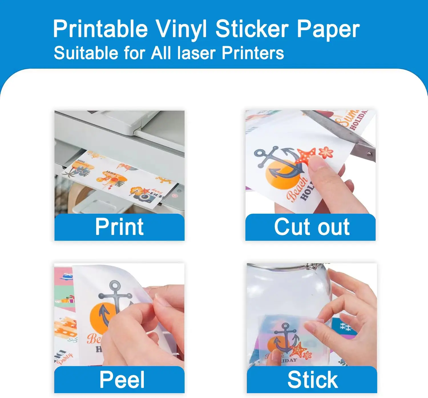 Waterproof sticker paper 100 pcs transparent Glossy White Paper Sticker A4 Printable DIY matte adhesive paper for Laser Printer