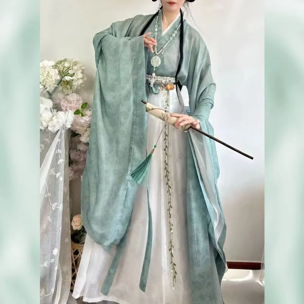 4 pezzi costumi di Halloween per le donne Hanfu Set camicia Kimono gonna a pieghe abbigliamento antico graduale abbigliamento da palcoscenico per danza popolare cinese