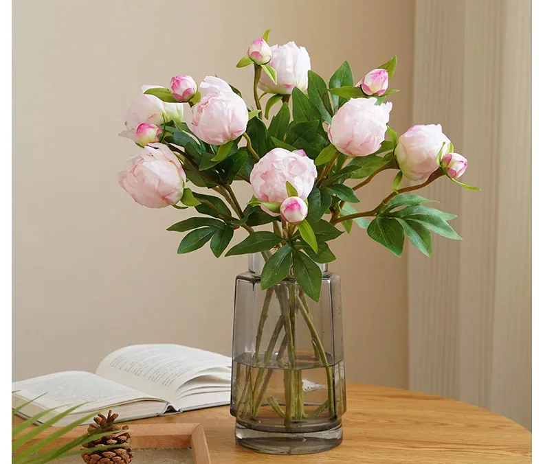 10 Stück/Set Künstliche Zweikopf-Pfingstrosen, Kunstblumen, Hochzeitsstrauß, Seidenblume, Heimdekoration, Blumenarrangement, Künstliche Pfingstrose – Detail 6