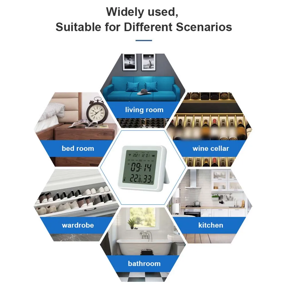 Smart WiFi Temperature and Humidity Sensor with Remote Monitoring and Voice Control Compatible with and Assistant