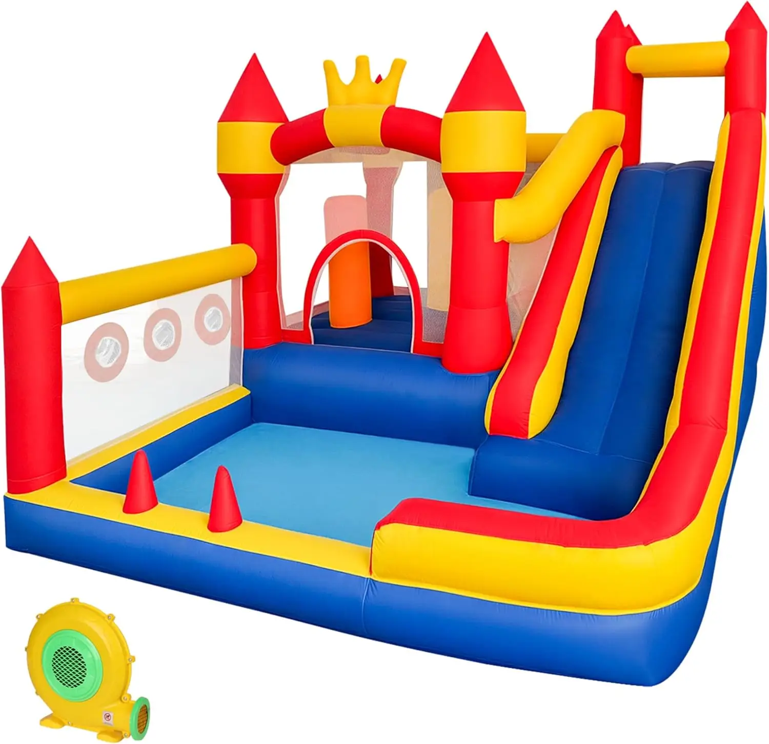 Casa de salto, casa de salto 8 em 1 para crianças, casa saltitante com escorregador, parede de escalada, poço de bolinhas, obstáculos, trampolim e basquete