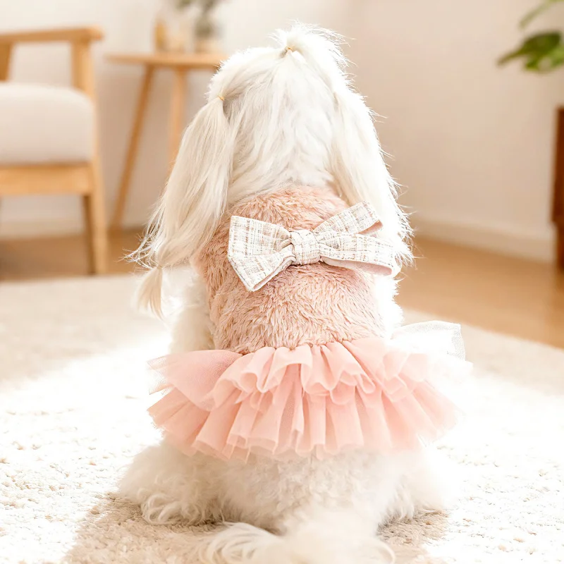 

Pet Dog Cat Dress Elegant Scented Tulle Skirt Autumn Winter Warm, Cute Small Puppy Comfortable Cozy Party Gown Outfit