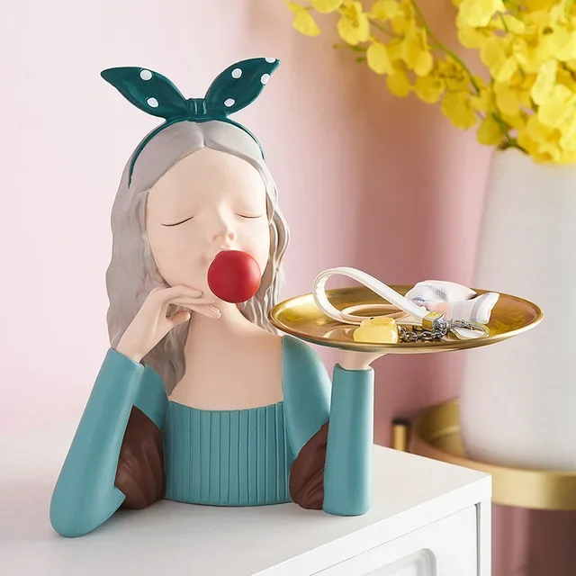 Nordic Elegant Bubble Girl Storage Tray Resin Furnishing Store Hotel Club Sculpture Crafts Home Livingroom Table Figurines Decor