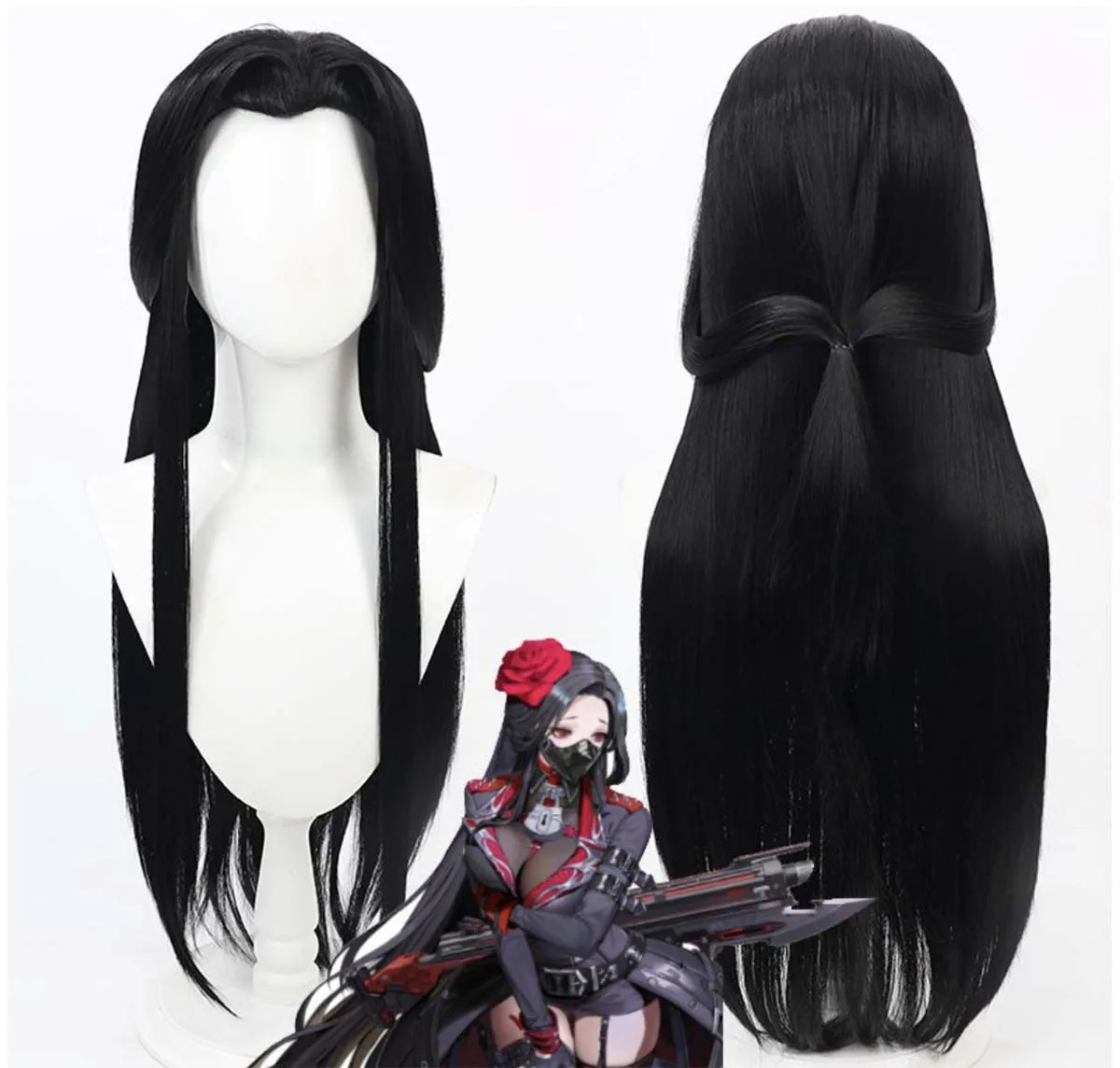 Game Victory Muse Maiden Cos Peluca de pelo sintético negro largo y recto