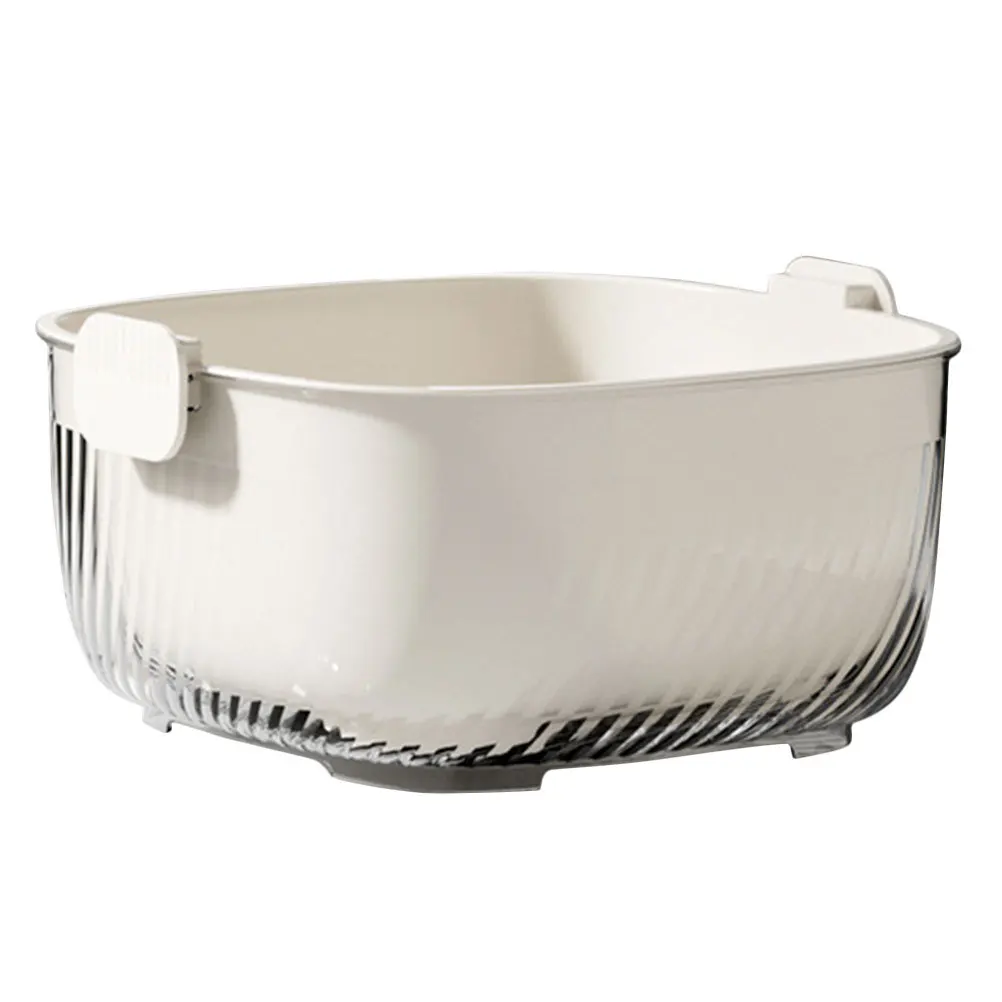 

1 Set Double Layer Vegetable Basket Kitchen Fruit Washing Strainer Lightweight Plastic Drain Tool Fine Mesh Design For Home