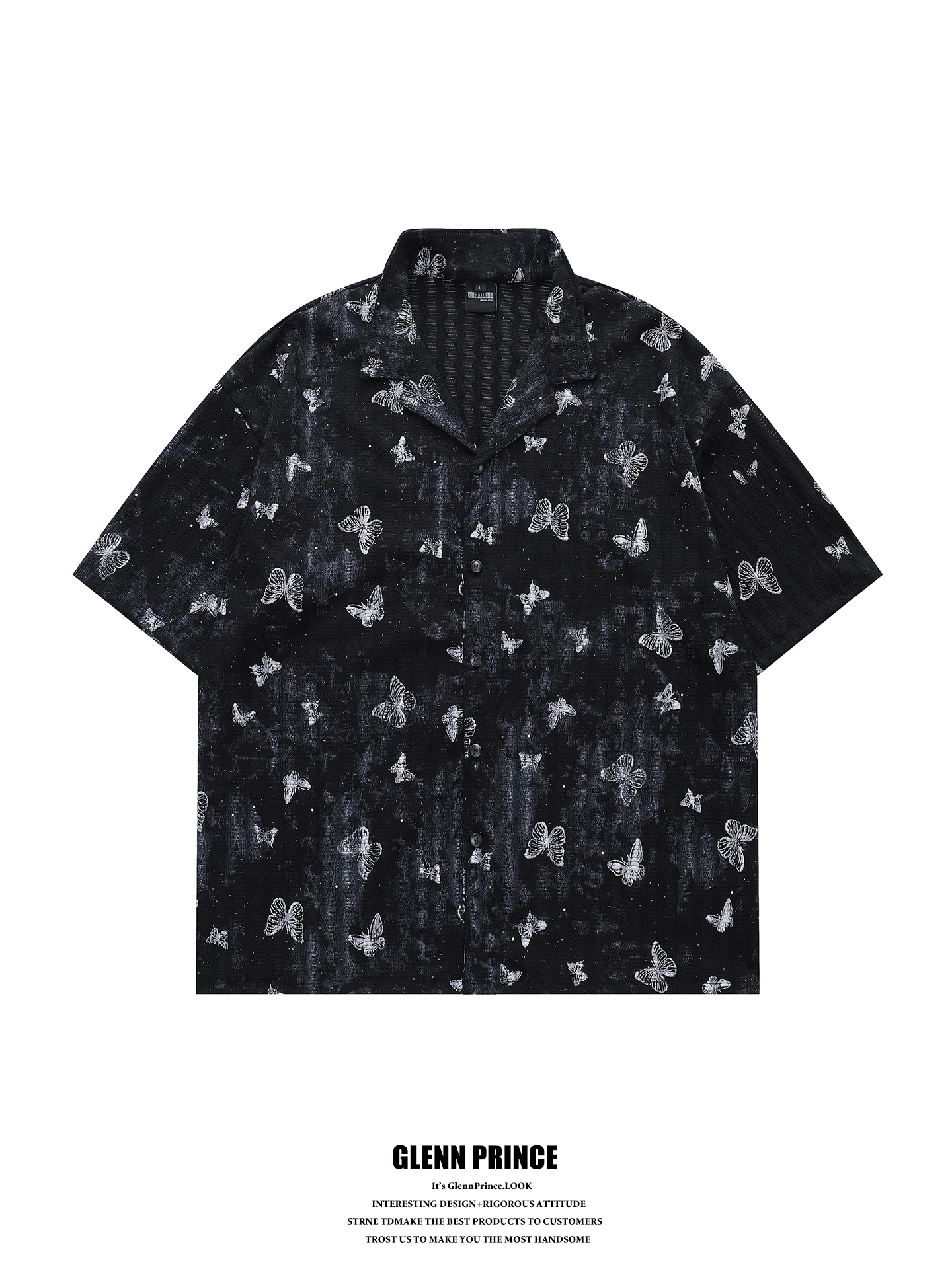 

GPstudio American Style Print Cuban Collar Short Sleeve T-Shirt Men's Textured Hong Kong Style INS Beach Vacation S...