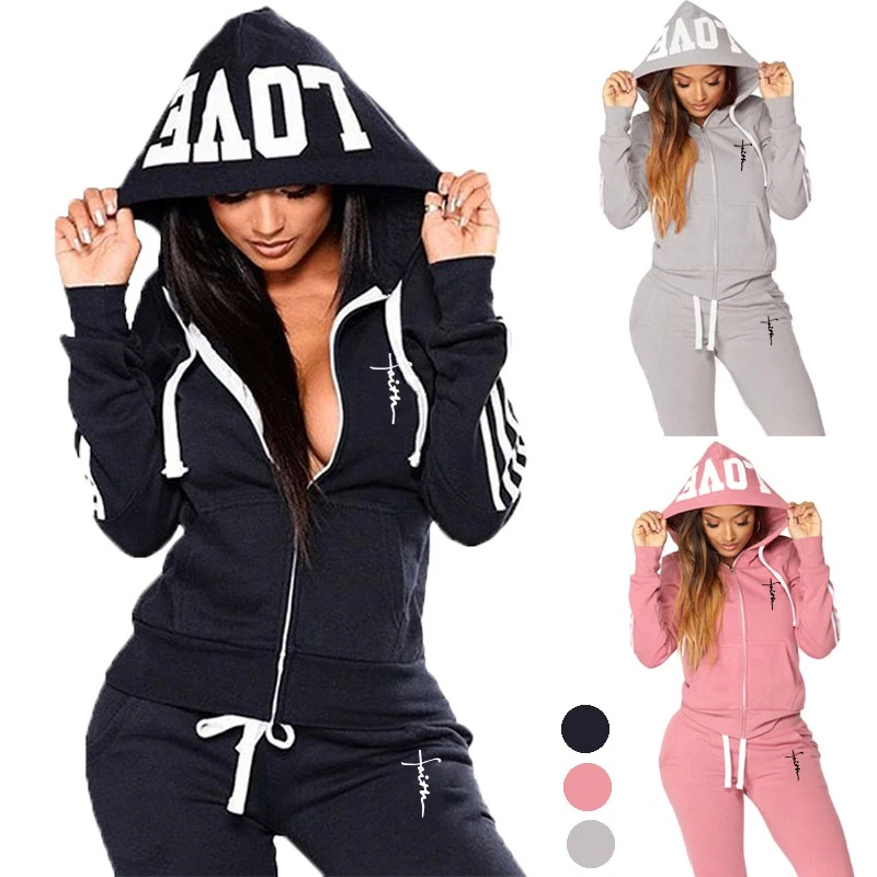 

Womens Fashion Hoodie + Sweatpants 2-piece Sweat Suits Tracksuits Hooded Jogging Sports Suits Baseball Uniforms Track Suits