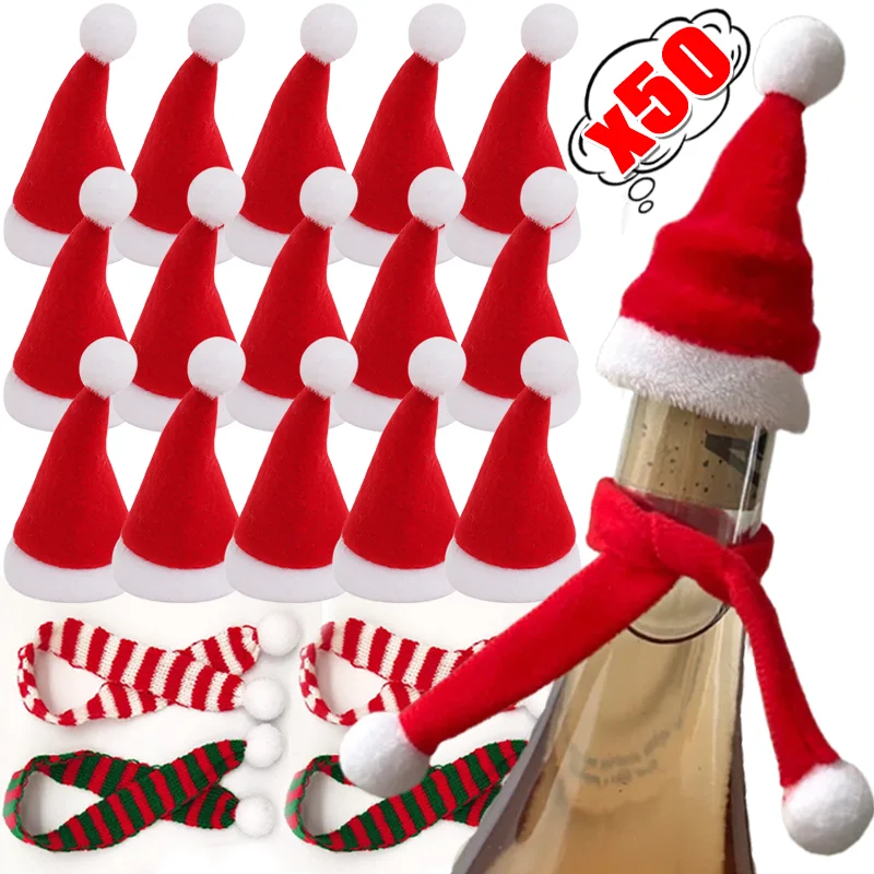 

Новая милая рождественская шапка, мини-вязаный шарф, декоративный набор, забавная бутылка, леденец, кукла, церемониальный стиль, сделай сам, праздничный декор, материалы